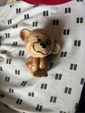 Handmade Glazed Ceramic Smiling Bear Figurine - Brown